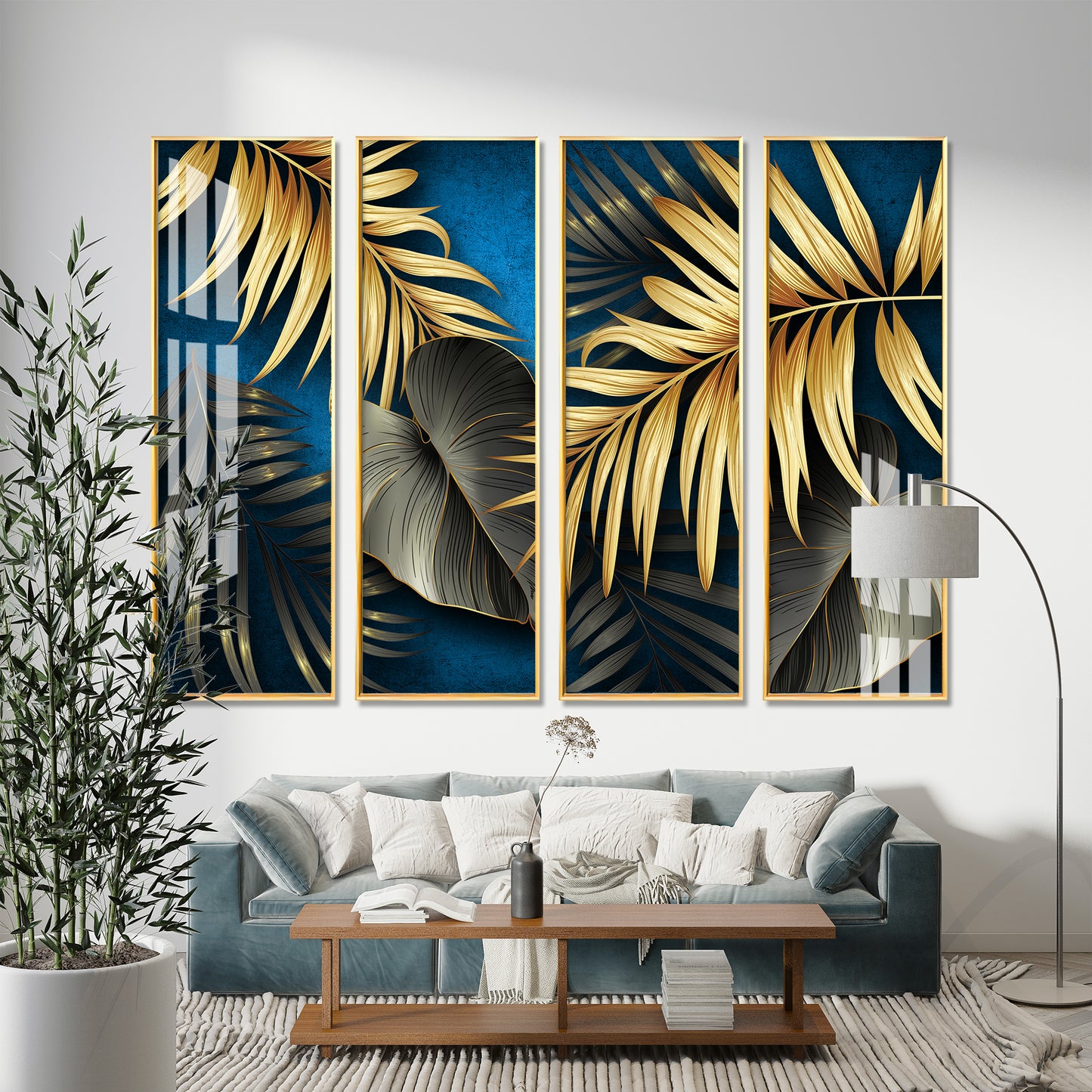 Golden Ferns Premium Acrylic Vertical Wall Art (set of 4)