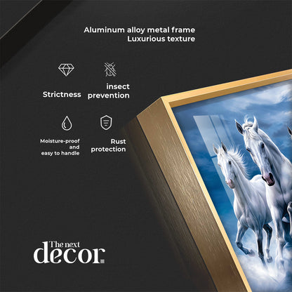 7 White Running Horses With Sunrise Premium Acrylic Horizontal Wall Art