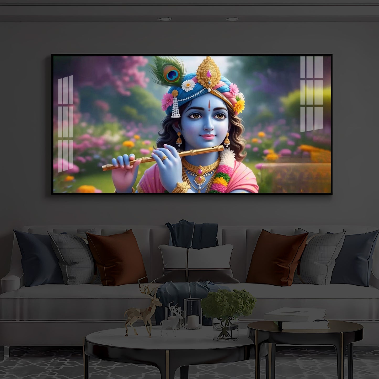 Krishna Ji Modern Luxury Backlight Horizontal Wall Art