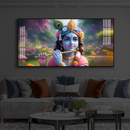Krishna Ji Modern Luxury Backlight Horizontal Wall Art