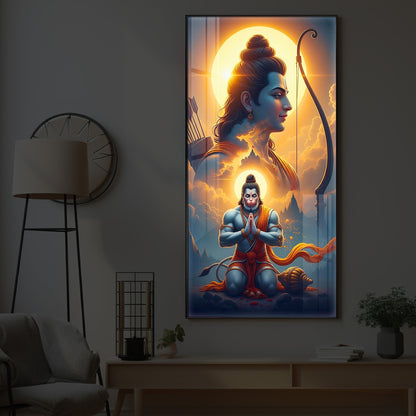 Ram and Hanuman Ji Modern Luxury Backlight Vertical Wall Art