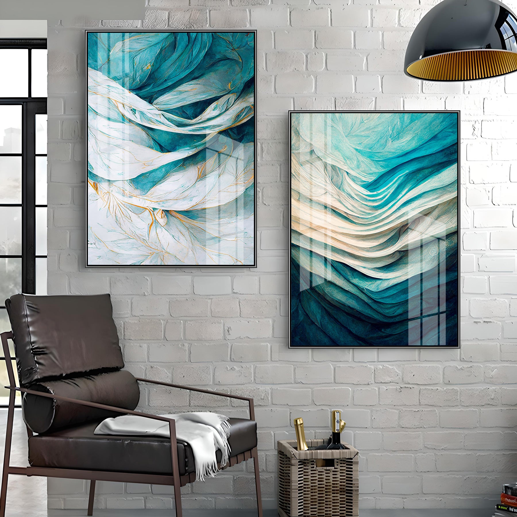 Oceanic Harmony Premium Acrylic Vertical Wall Art (Set Of 2)