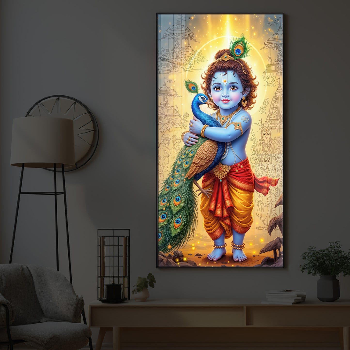 Little krishna Modern Luxury Backlight Vertical Wall Art