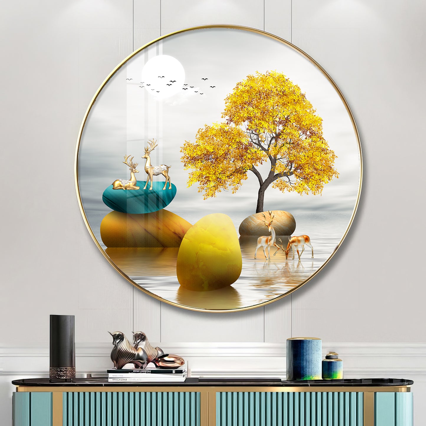 The Tree and The Fawn Premium Acrylic Round Wall Art