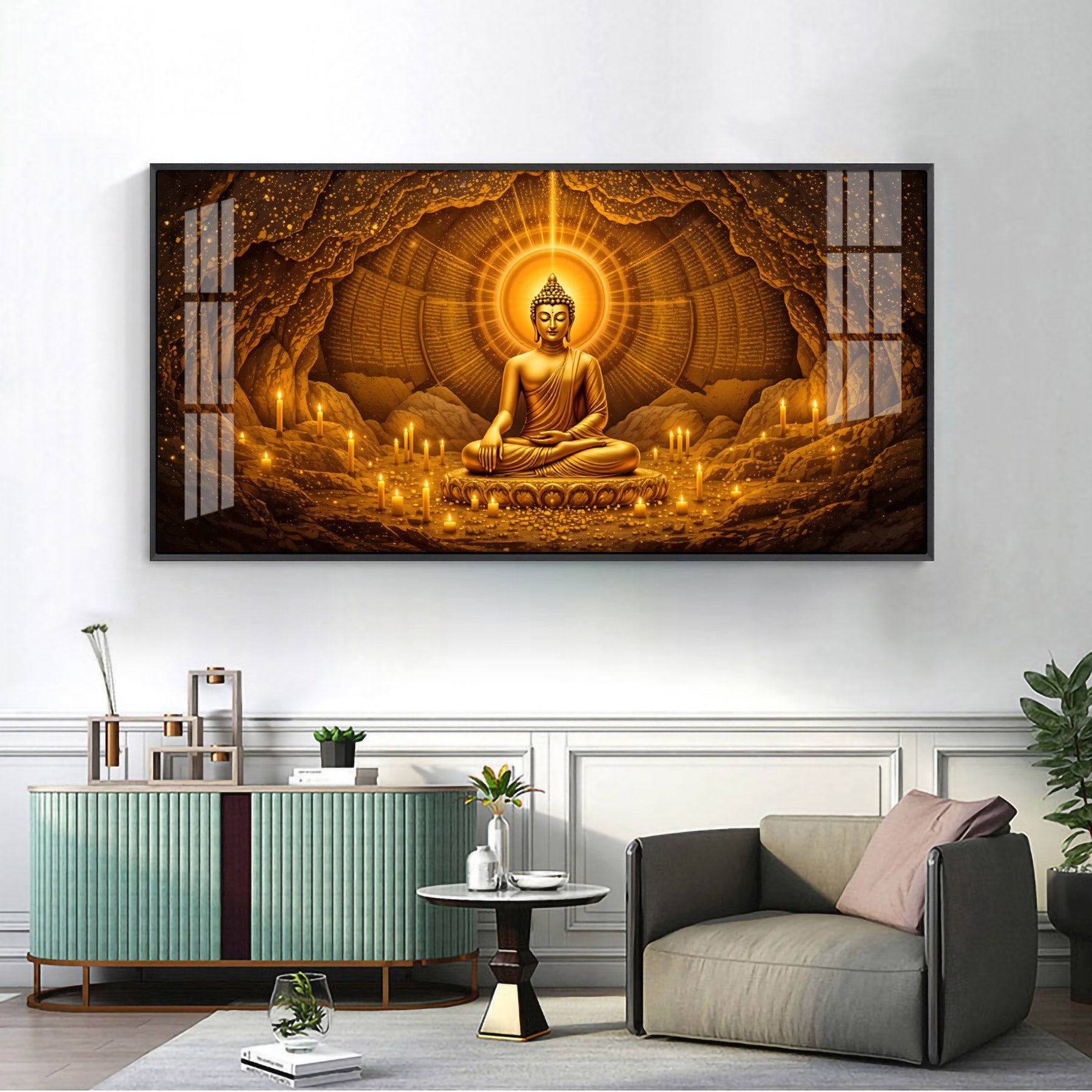 Buddha's Meditation In Candle Premium Acrylic Horizontal Wall Art