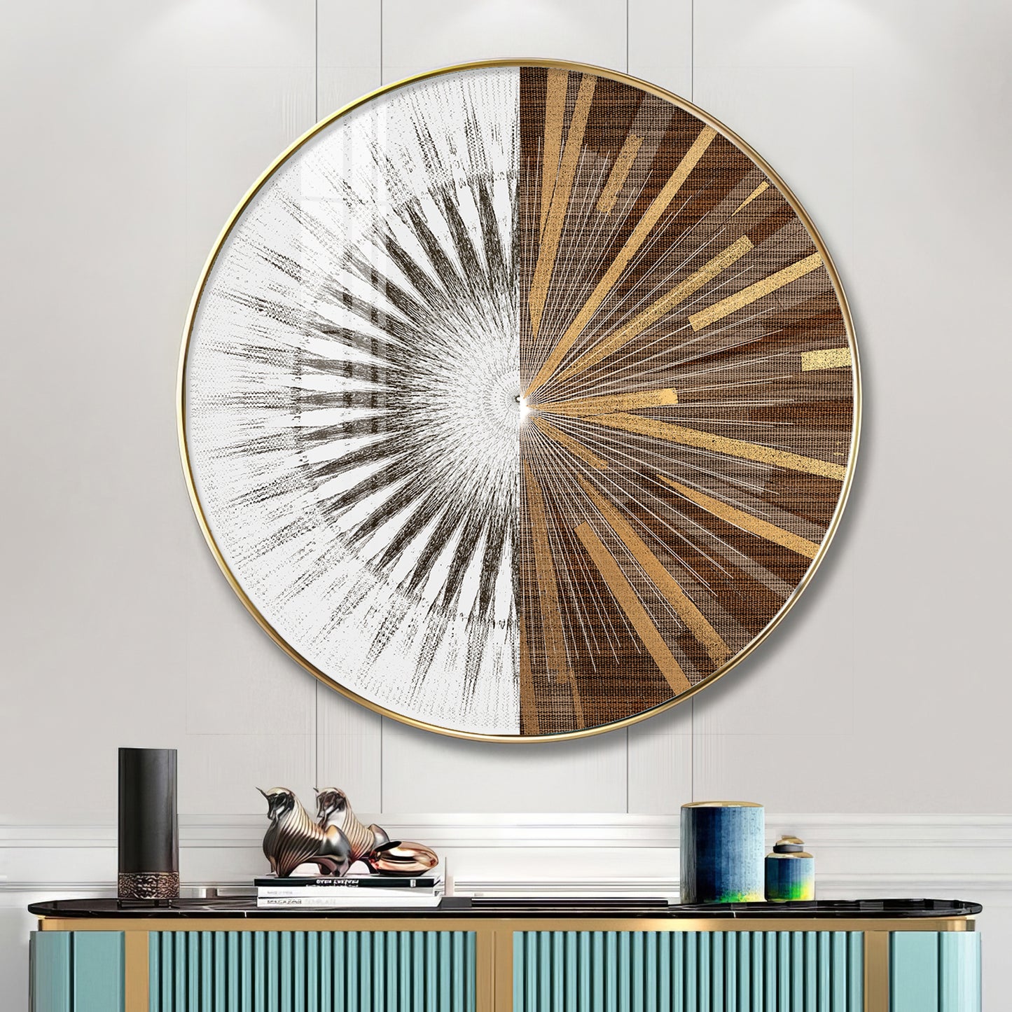 Gold & White Abstract Premium Acrylic Round Wall Art