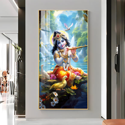 Joyful Krishna Premium Acrylic Vertical Wall Art