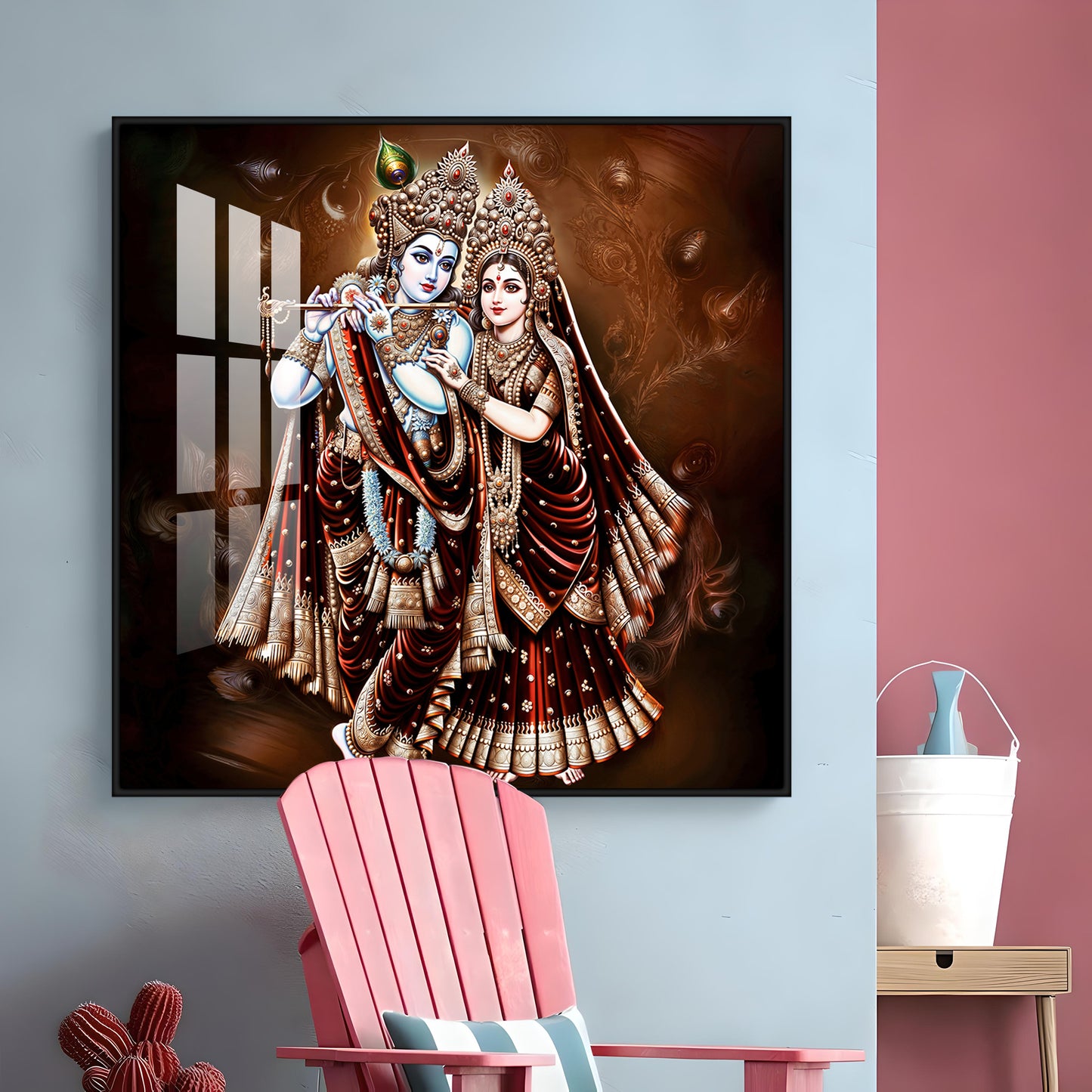 Lovely Radha Krishna Luxury Crystal Square Wall Art