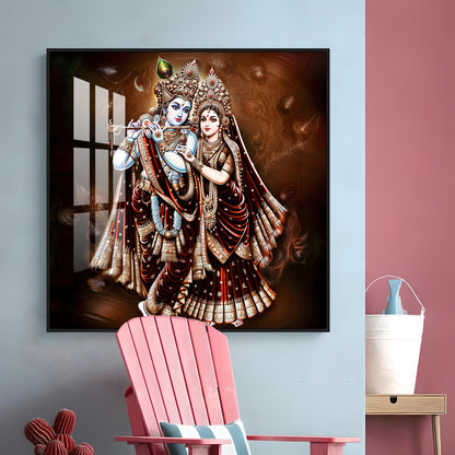 Lovely Radha Krishna Luxury Crystal Square Wall Art