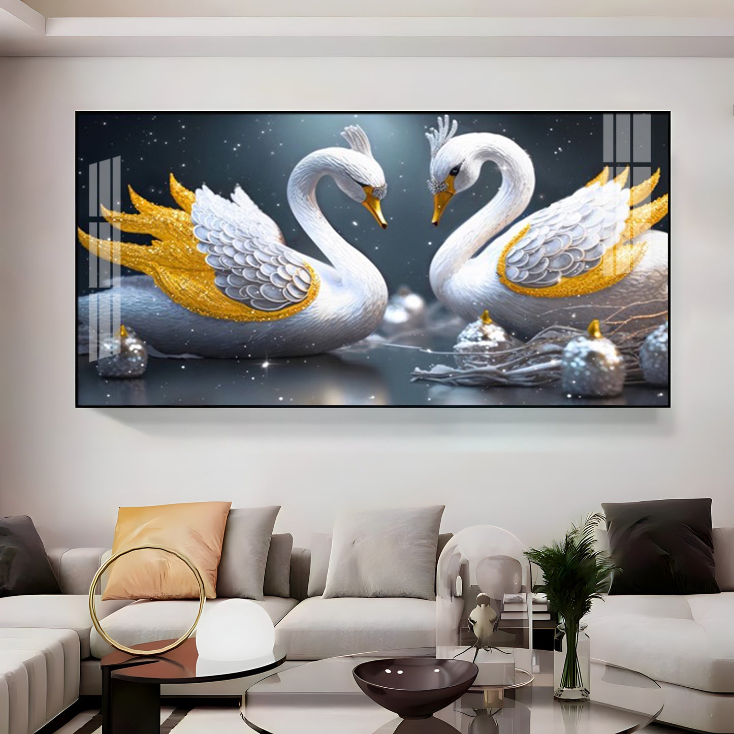 Lovely Swan Couple Premium Acrylic Horizontal Wall Art