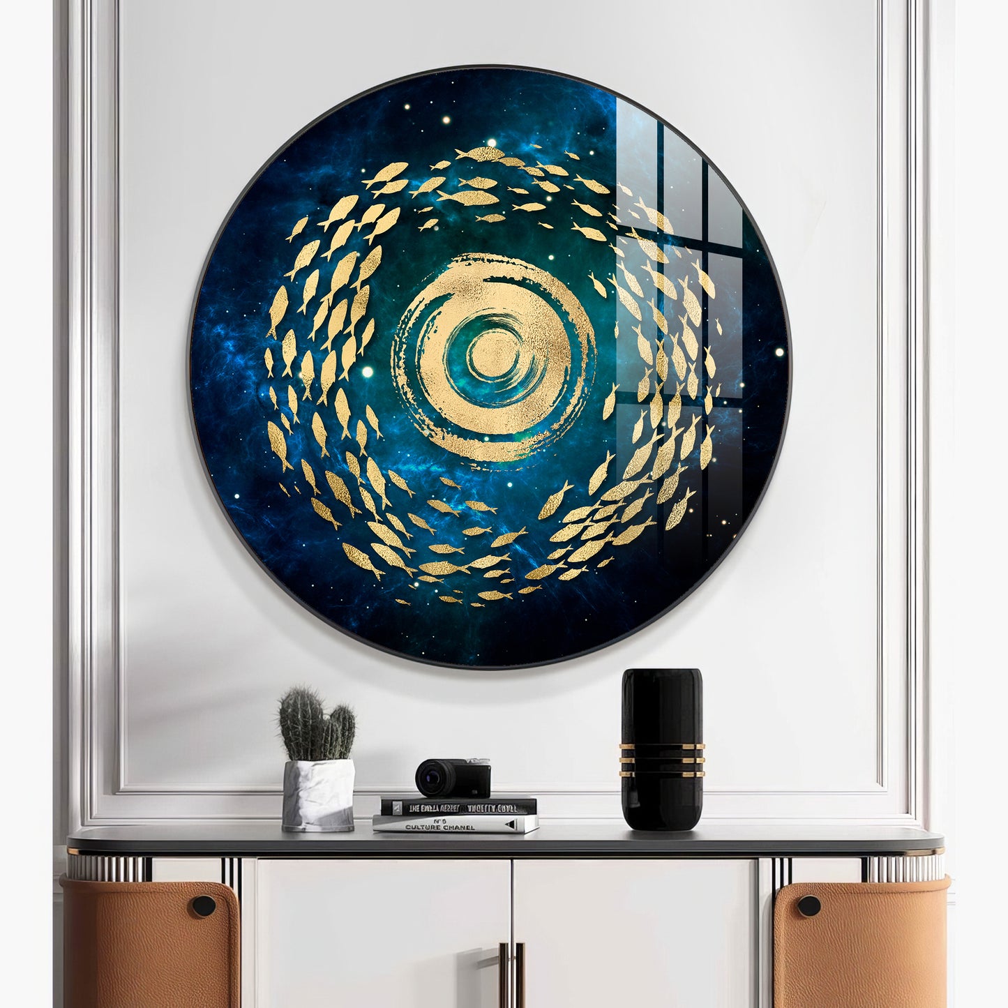 Fish Flow Mosaic Premium Acrylic Round Wall Art