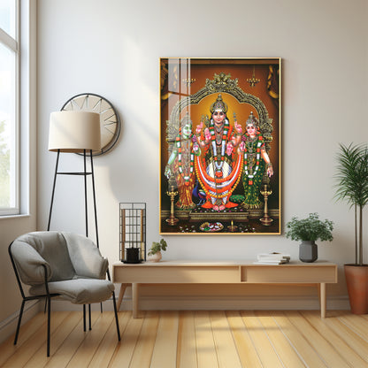 Lord Murugan Valli Deivanai Subramanya Swamy Premium Vertical Acrylic Wall Art