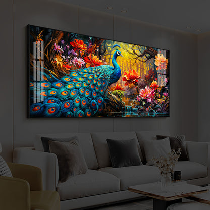 Beautiful Peacock Modern Luxury Backlight Horizontal Wall Art