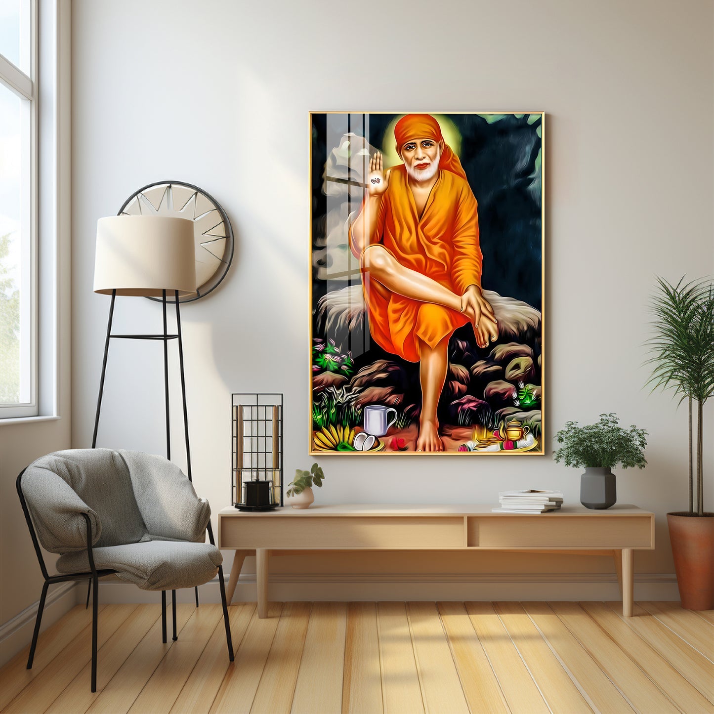 Sri Sai in Tranquil Premium Vertical Acrylic Wall Art