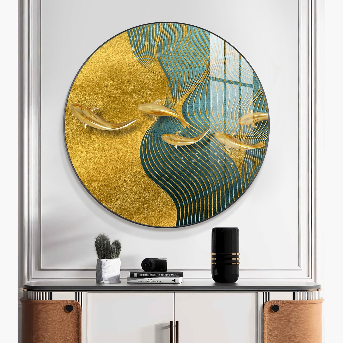 Aqua Gold Premium Acrylic Round Wall Art