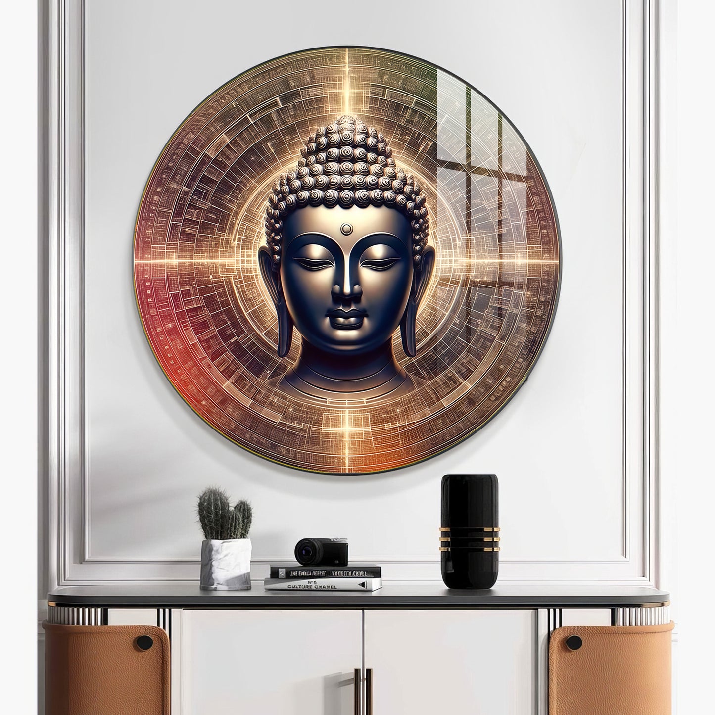 Golden Buddha Aura Premium Acrylic Round Wall Art