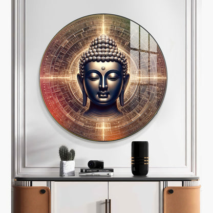 Golden Buddha Aura Premium Acrylic Round Wall Art