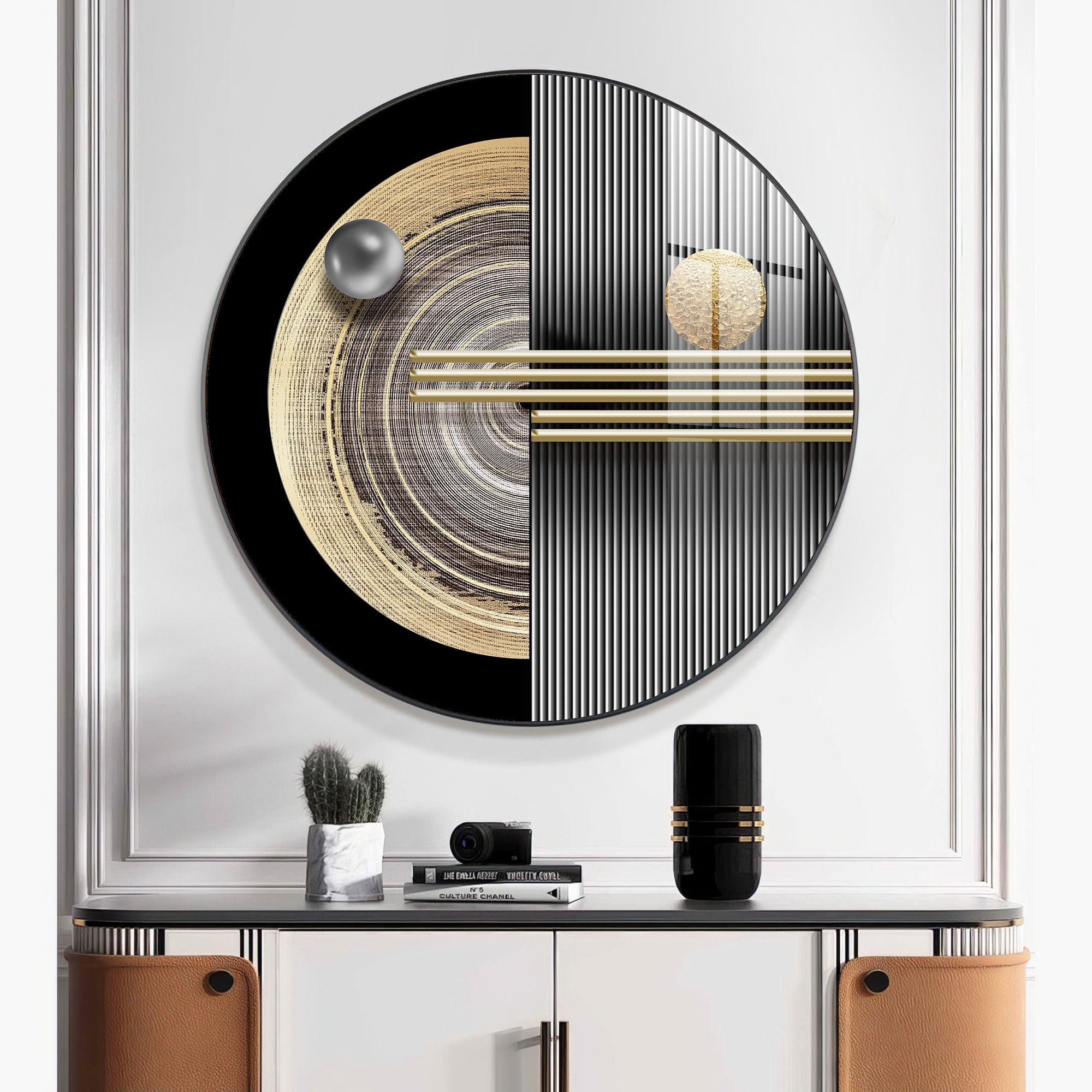 Golden Orb Premium Acrylic Round Wall Art