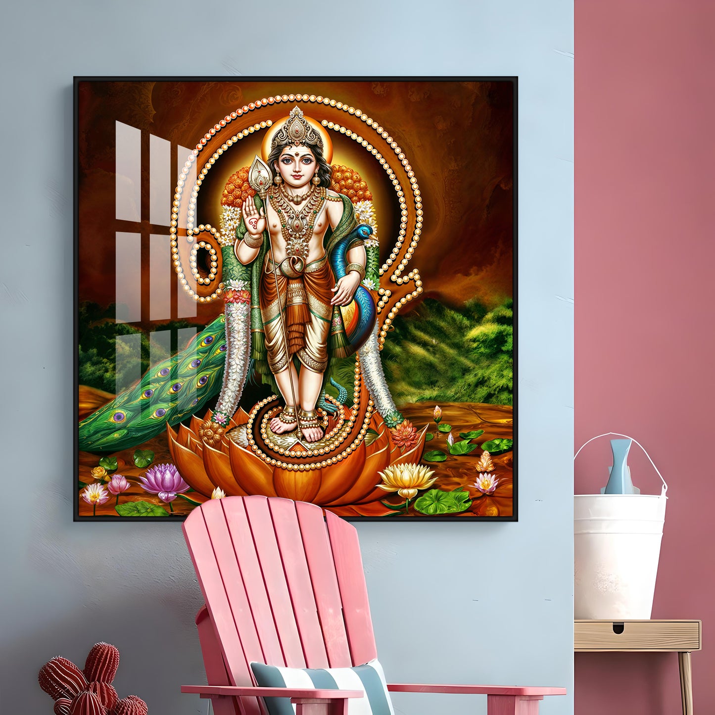 Lord Murugan Swamy Kartikey Premium Acrylic Square Wall Art