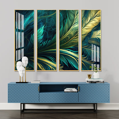 Tropical Leaves Premium Acrylic Vertical Wall Art (set of 4)