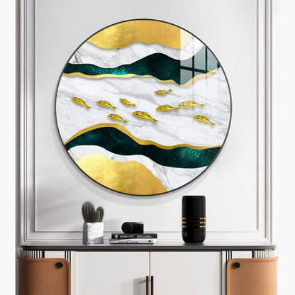 Noir & Gold Fish Premium Acrylic Round Wall Art