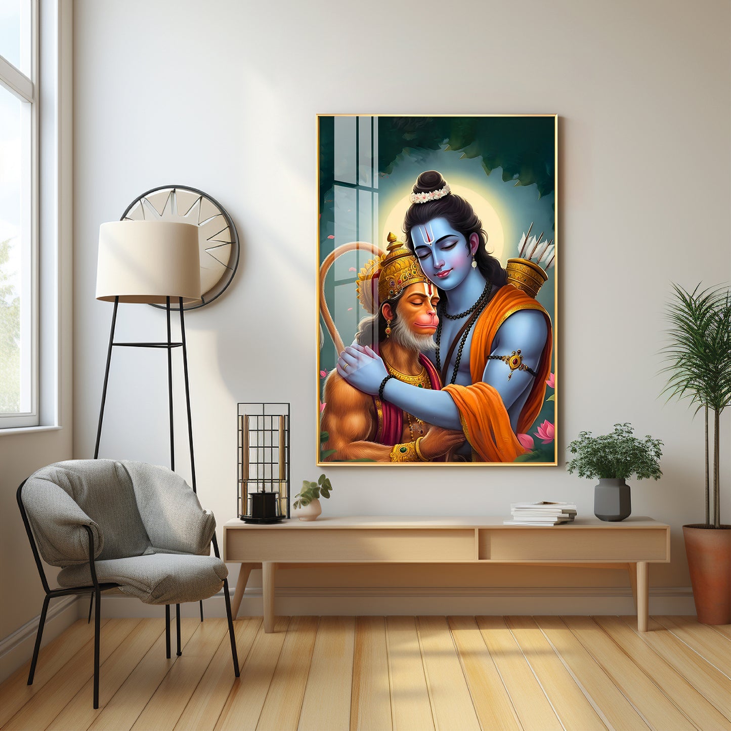 Lord Rama And Hanuman Brotherhood Premium Acrylic Wall Art