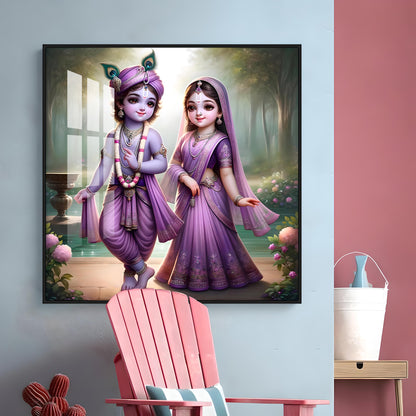 Radha Krishna Bal Roop Premium Acrylic Square Wall Art