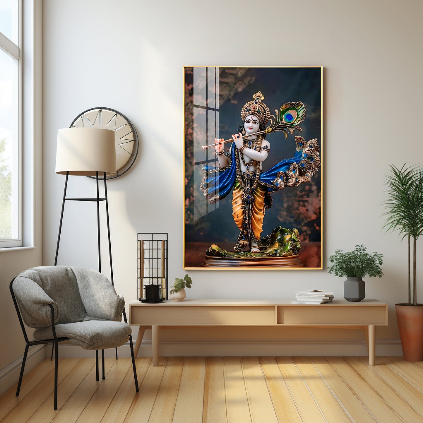 Divine Harmony Of Krishna Premium Vertical Acrylic Wall Art