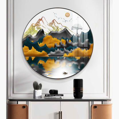 Mountain Escape Premium Acrylic Round Wall Art