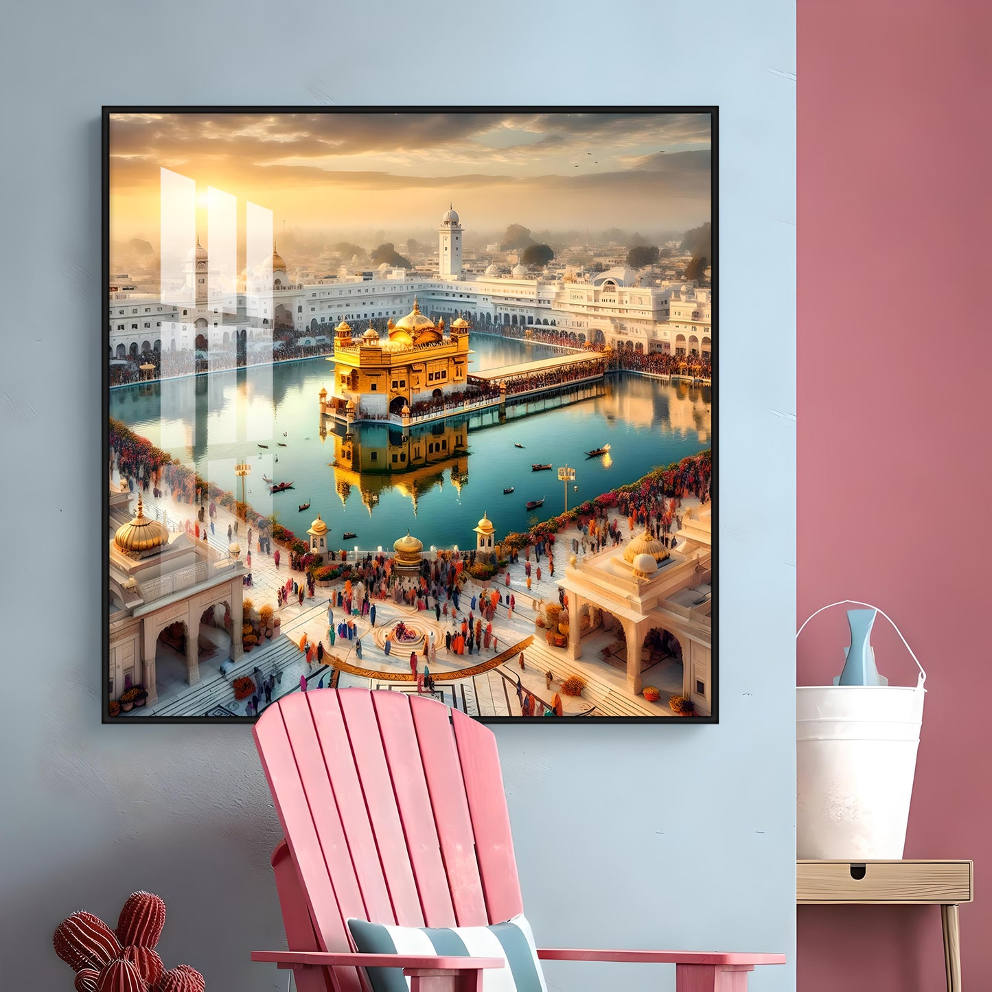 Divine Golden Temple Premium Acrylic Square Wall Art