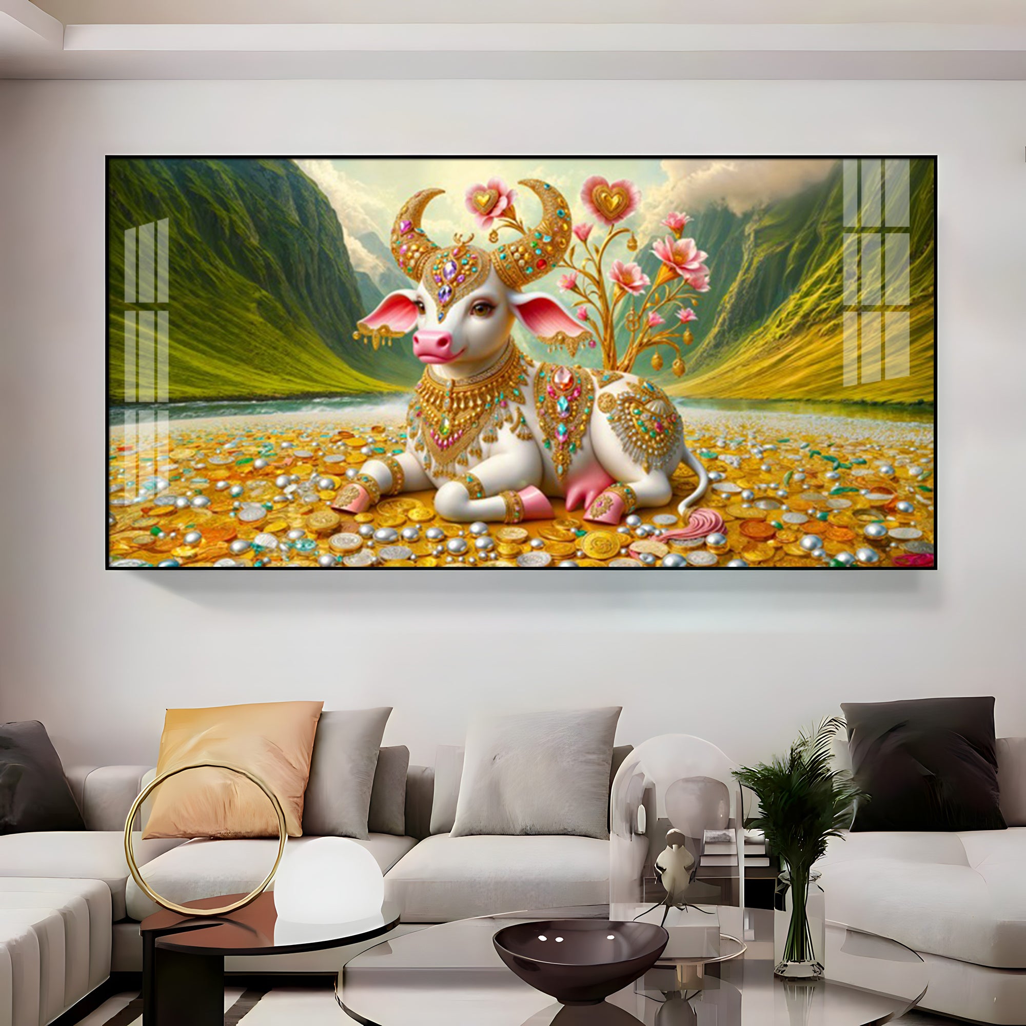 Ornamented Kamadhenu Premium Acrylic Horizontal Wall Art