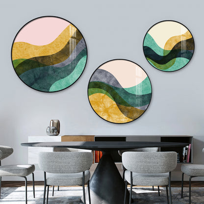 Wave Abstract Premium Acrylic Round Wall Art (Set of 3)