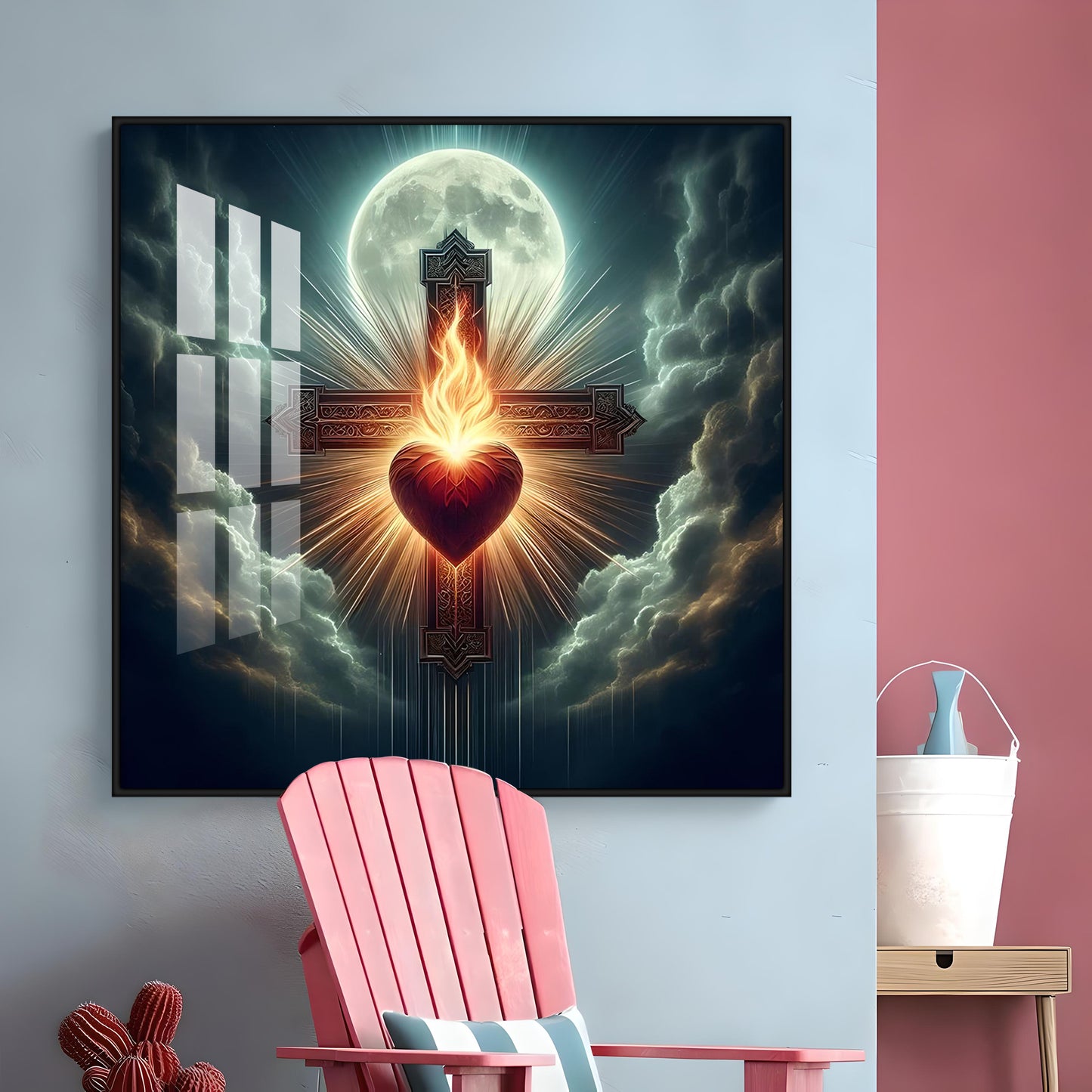 Heart Of Fire and Faith Premium Acrylic Square Wall Art