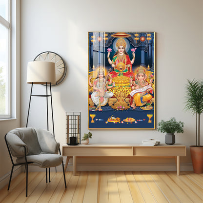 Spiritual Laxmi Ji With Flower Premium Acrylic Vertical Wall Art