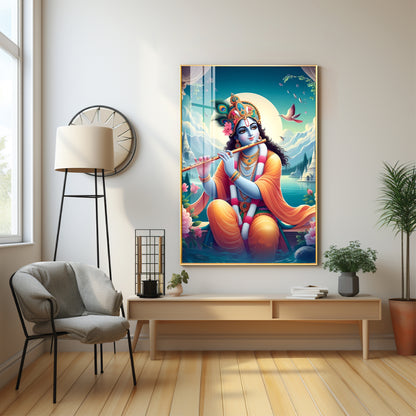 Lord Krishna Devotion Premium Vertical Acrylic Wall Art