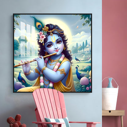 Bal Gopal With Flute Premium Acrylic Square Wall Art