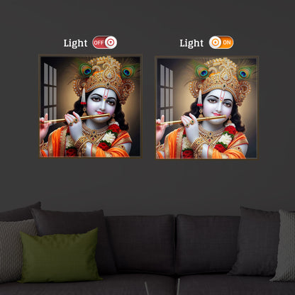 Divine Shree Krishna Modern Luxury Backlight Square Wall Art