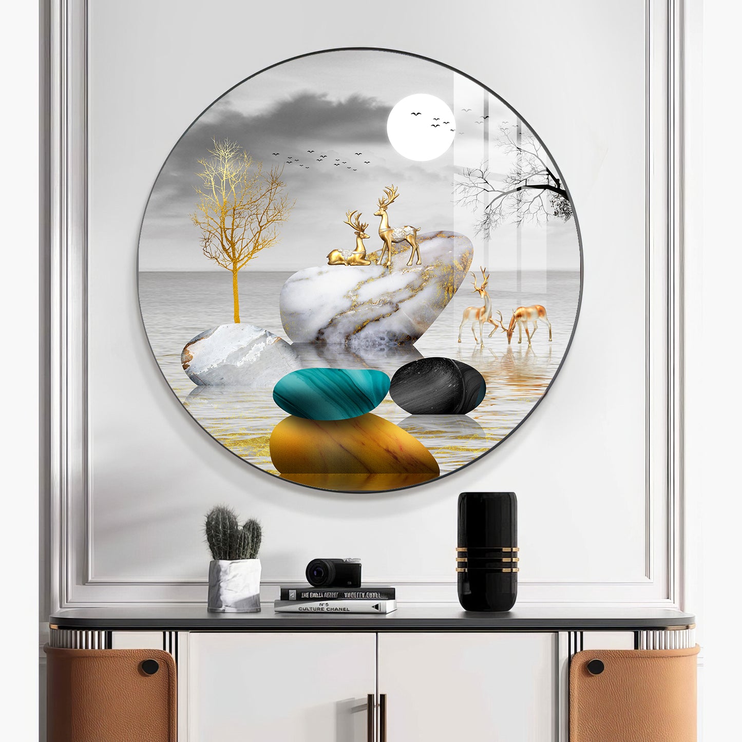 Deer And Stone Premium Acrylic Round Wall Art