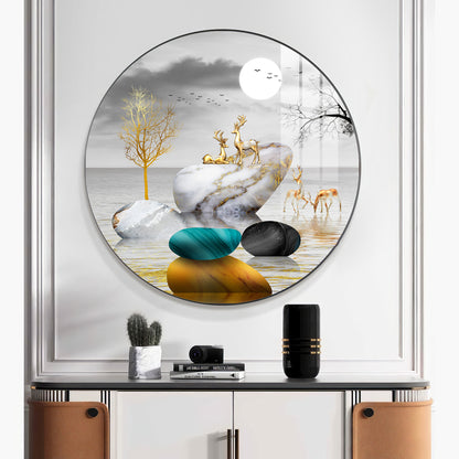 Deer And Stone Premium Acrylic Round Wall Art