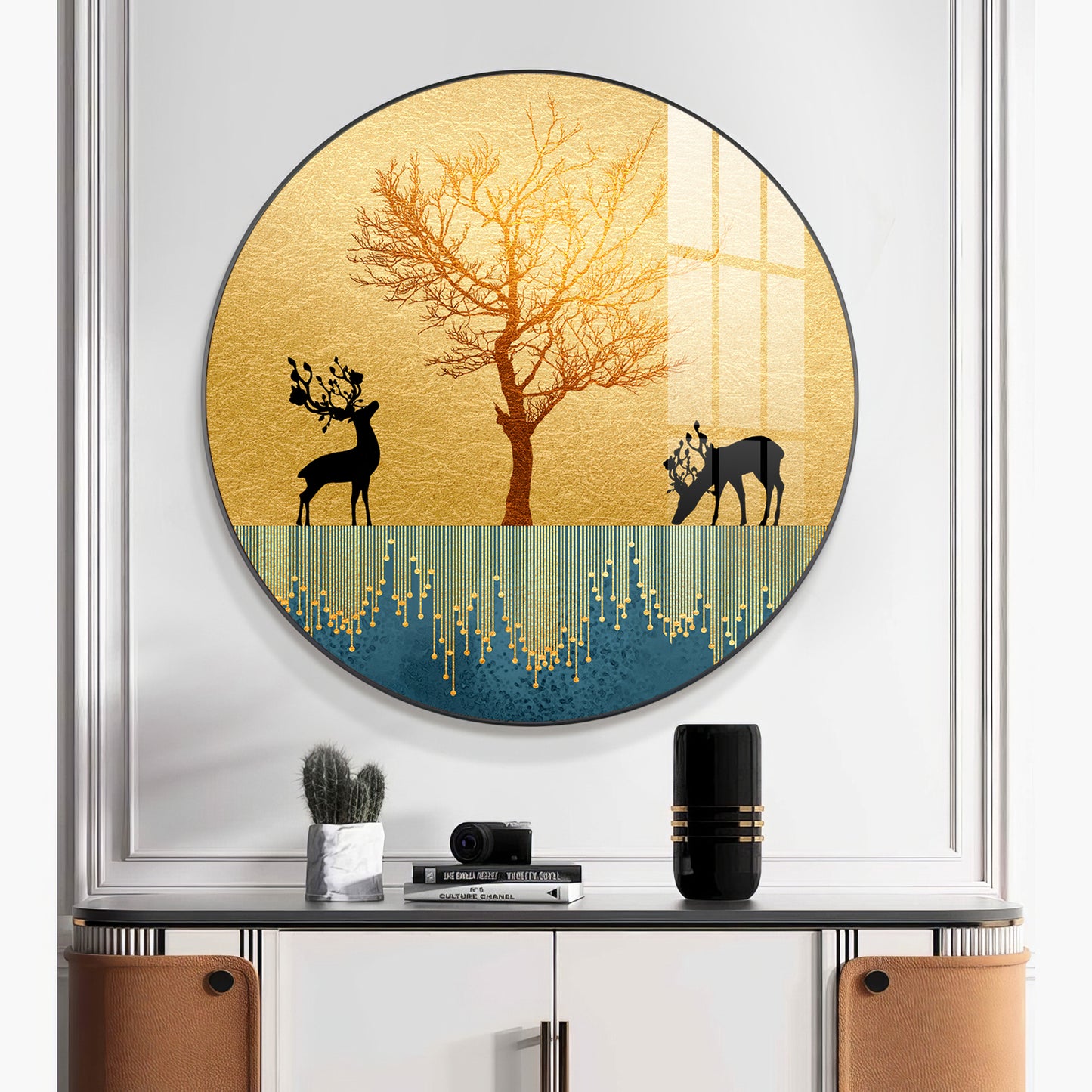 Surreal Art Of Deer Premium Acrylic Round Wall Art