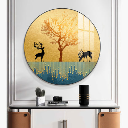 Surreal Art Of Deer Premium Acrylic Round Wall Art