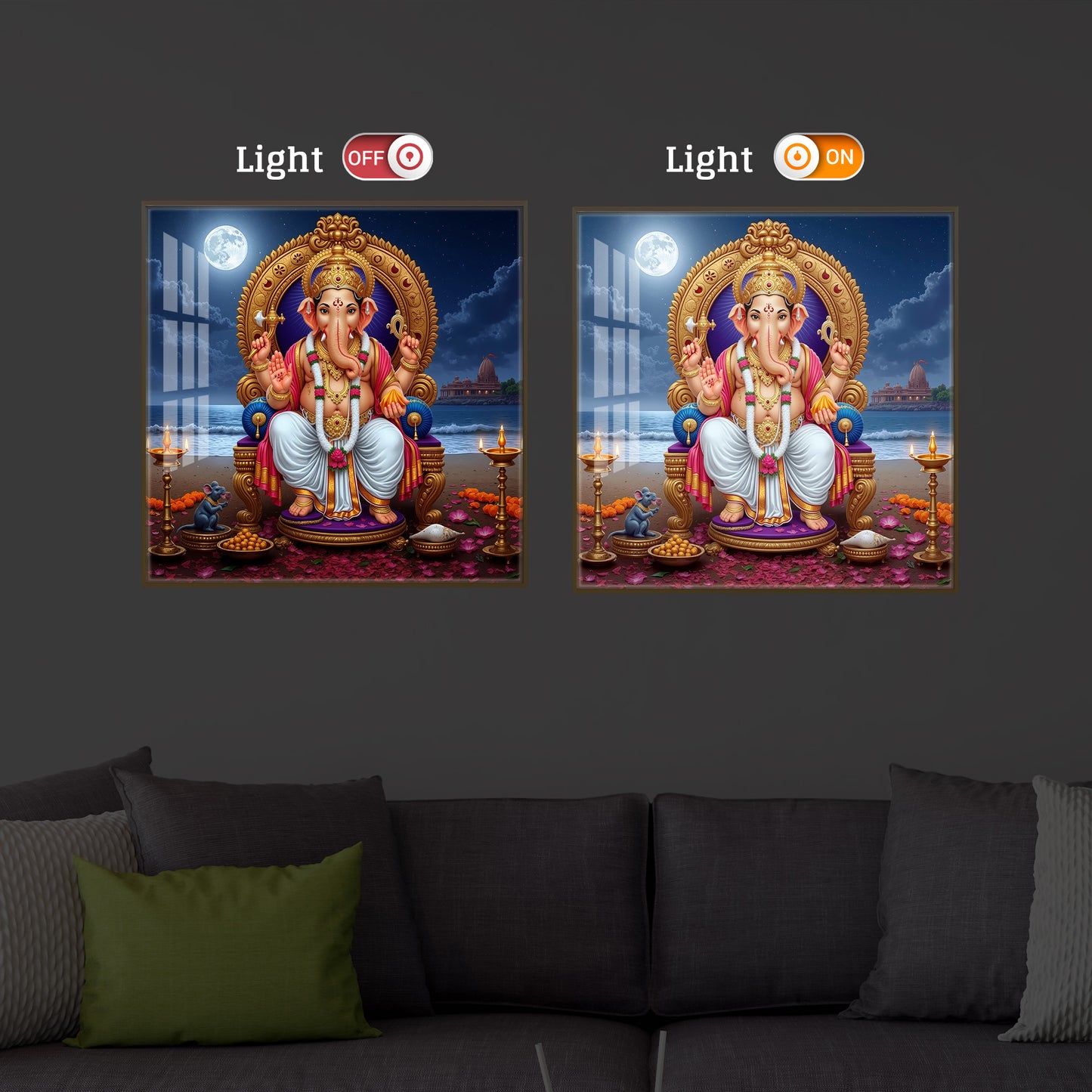 Shree Ganesh Ji Modern Luxury Backlight Square Wall Art
