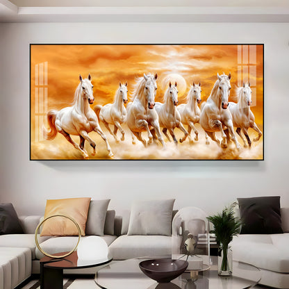 Vastu 7 Running White Horses Premium Acrylic Horizontal Wall Art