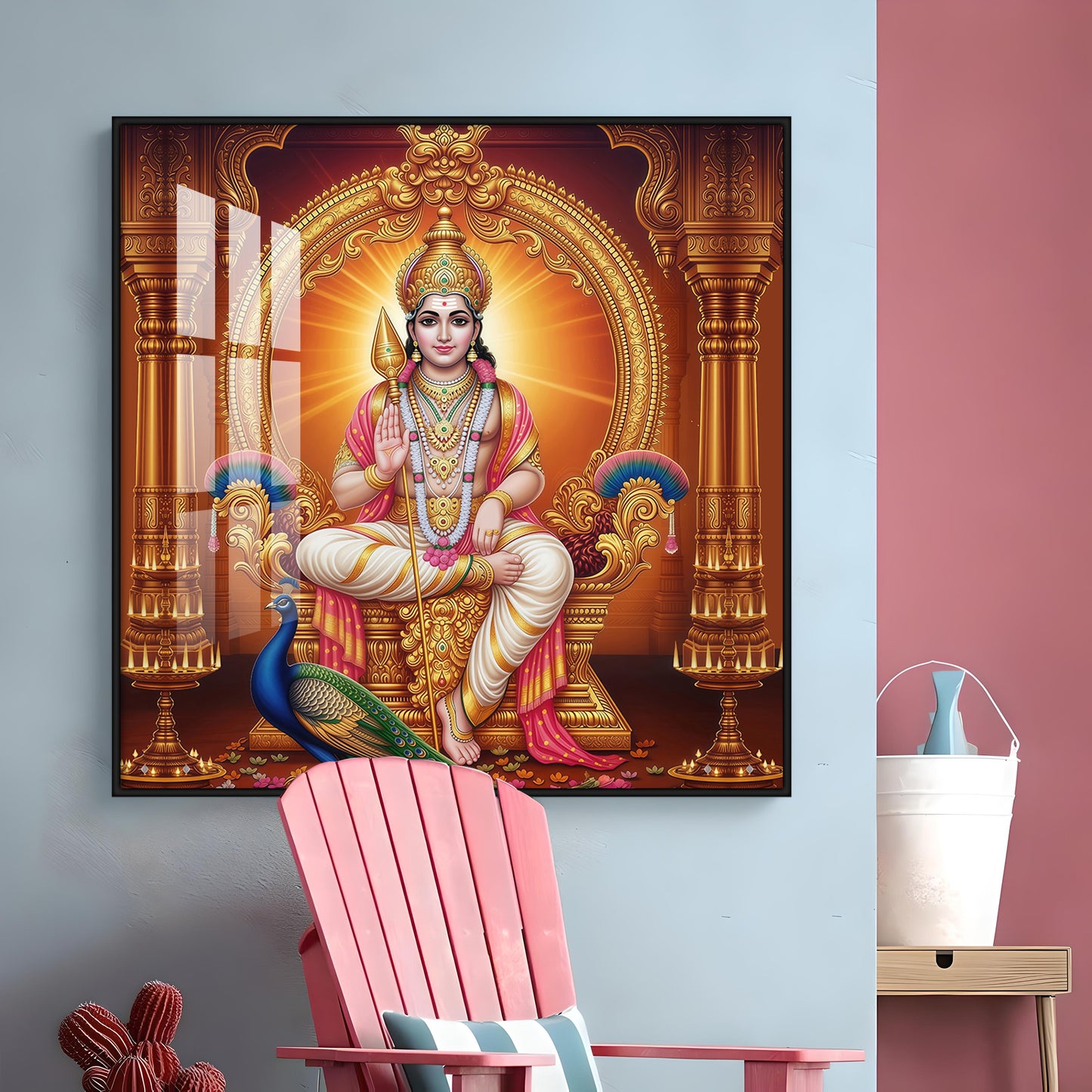 Lord Murugan and His Blessings Premium Acrylic Square Wall Art