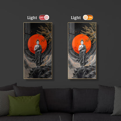 Namo Buddhay Modern Luxury Backlight Vertical Wall Art