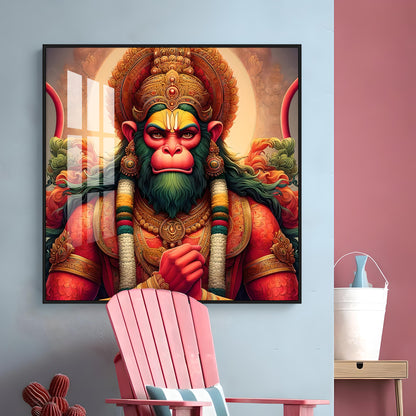 Veer Hanuman Premium Acrylic Square Wall Art