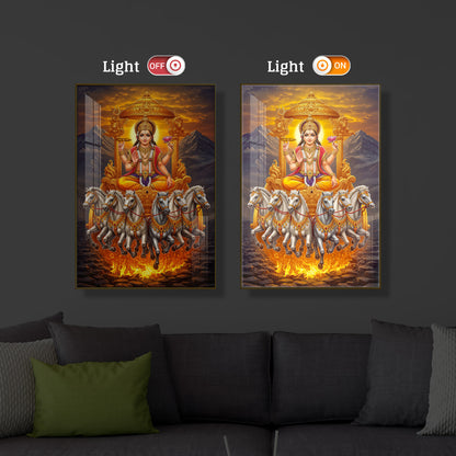 Lord Surya Dev Modern Luxury Backlight Vertical Wall Art