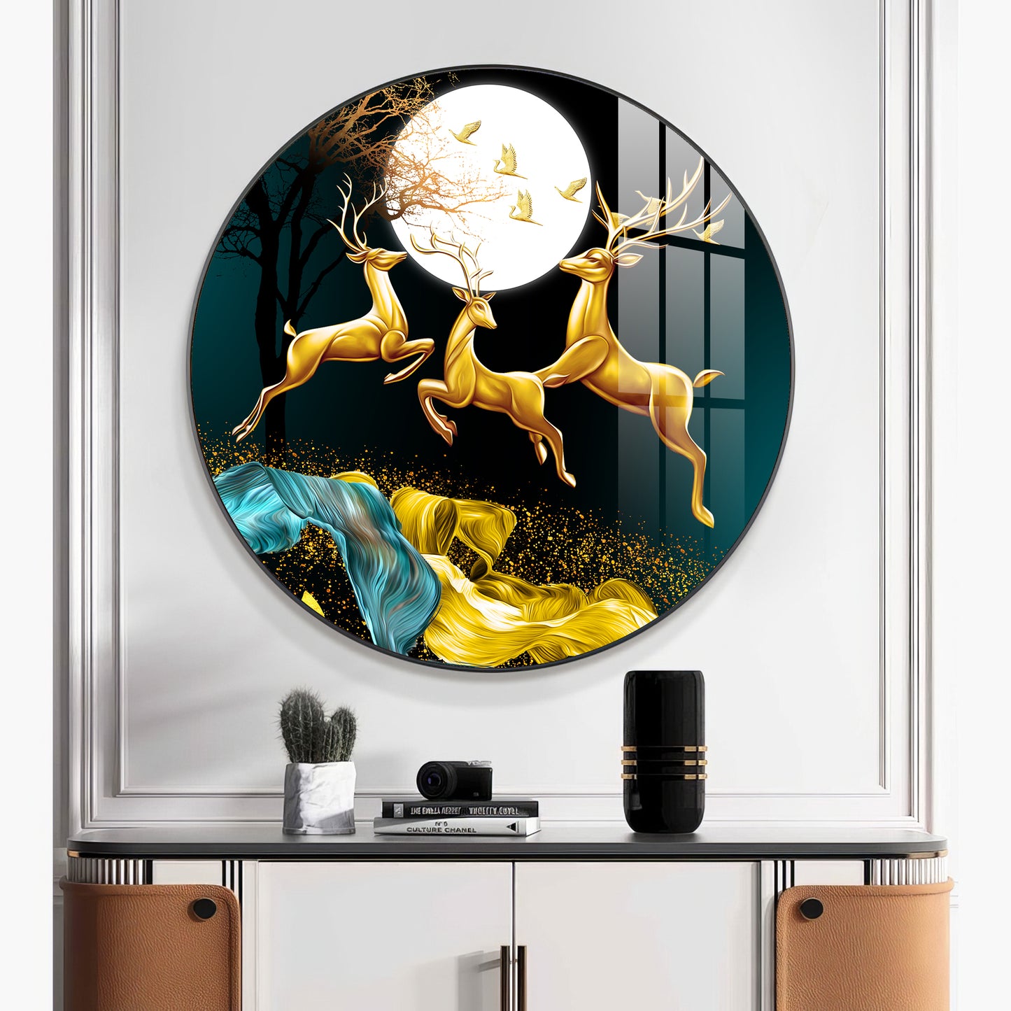 The Deer’s Ascent Premium Acrylic Round Wall Art