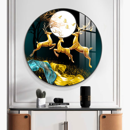 The Deer’s Ascent Premium Acrylic Round Wall Art
