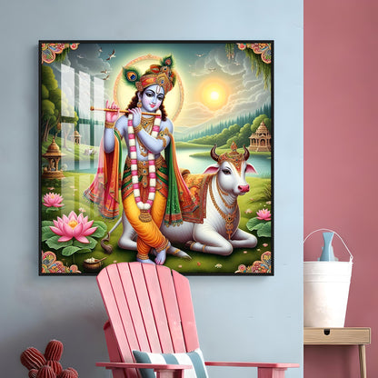 Krishna's Blue Oasis Premium Acrylic Square Wall Art